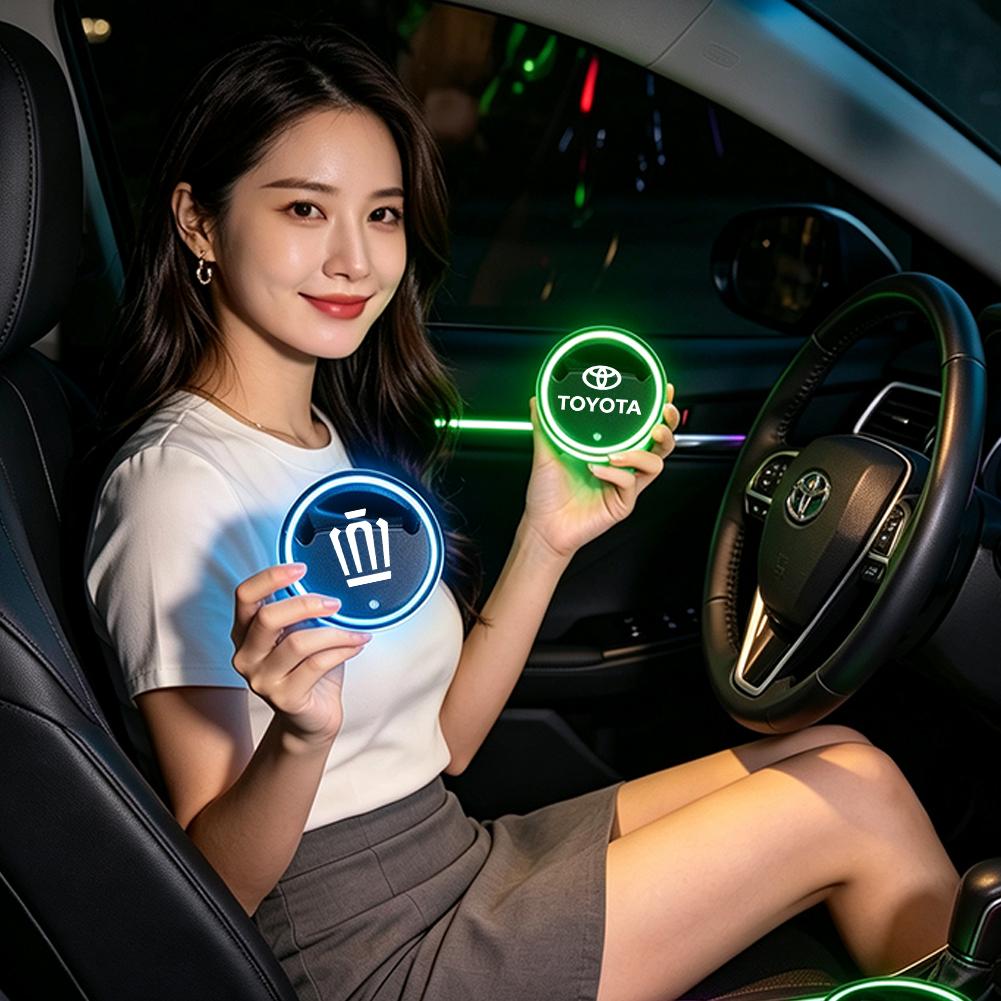 1Pcs LED Car Badge Luminous Coaster Water Cup Pad Accessories For Toyota Hilux Corolla RAV4 Camry Highlander Yaris Cross Prado FP1