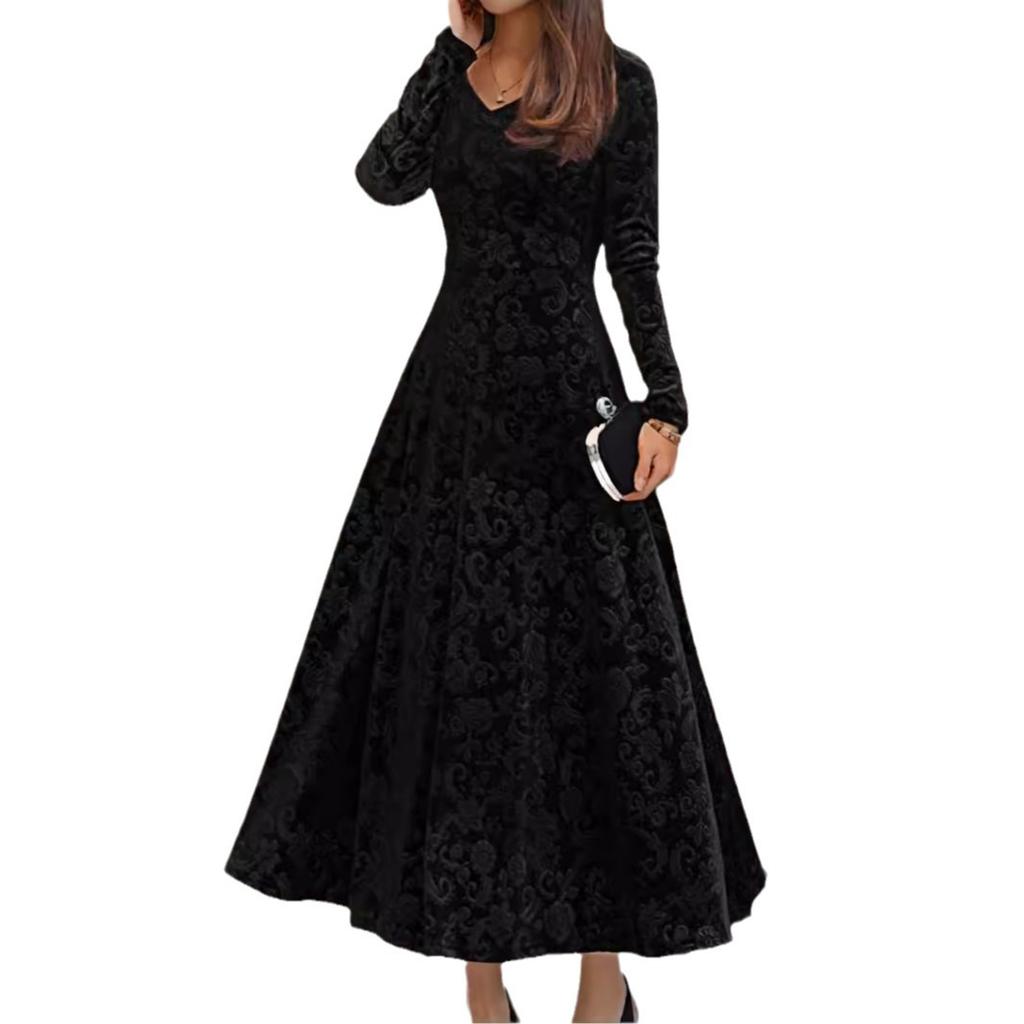 Весенне-осеннее новое элегантное платье из высококачественного бархата с цветочным принтом в европейском и американском стиле, с длинным рукавом, облегающее талию, нижнее платье