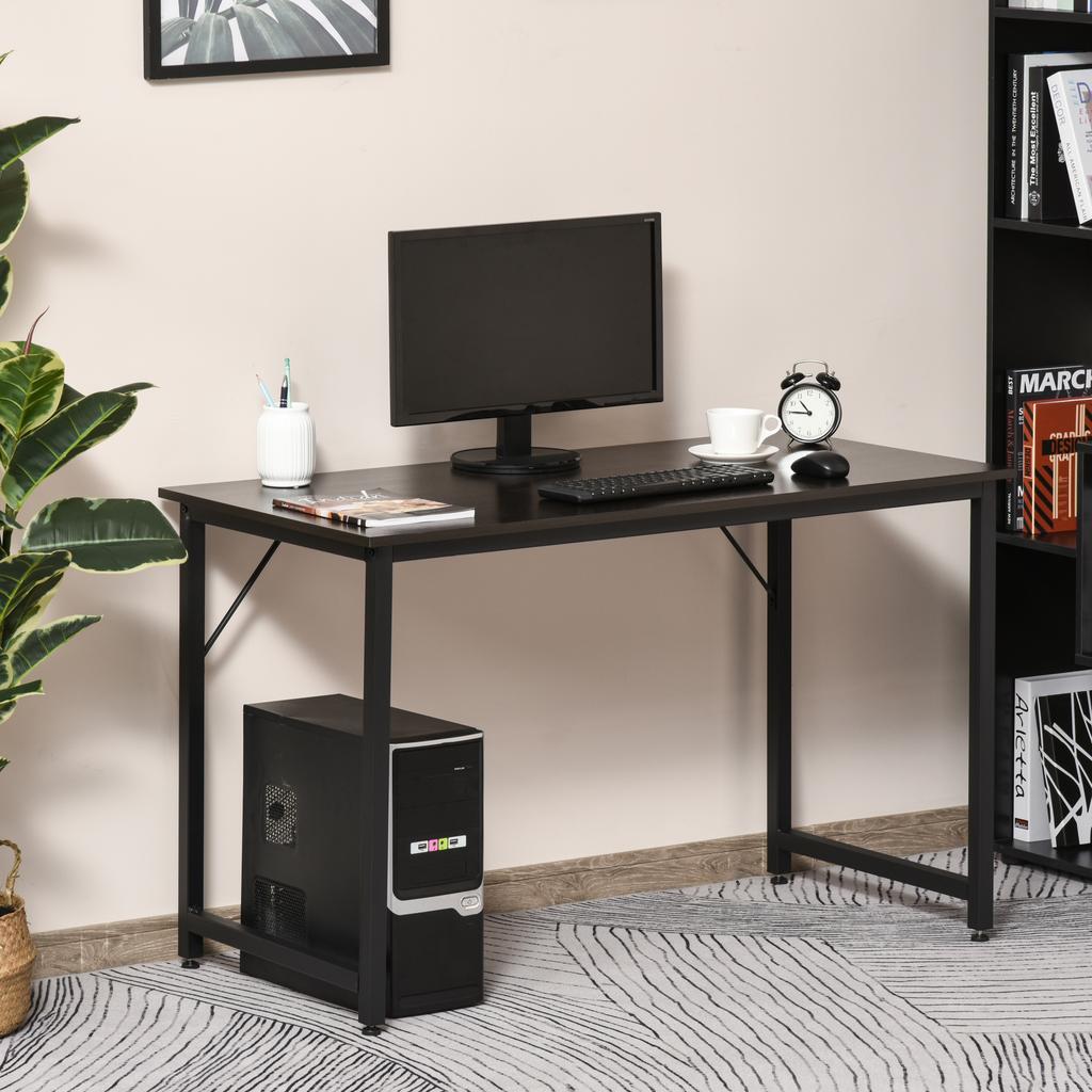 Computer Desk Writing Table Home Office Work Study w/ Metal Frame Melamine MDF Adjustable Feet Stable Black