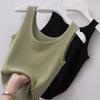 Women Bottoming Vest O-neck Sleeveless Loose Fit Tank Top Solid Color Ribbed Ice Silk Pullover