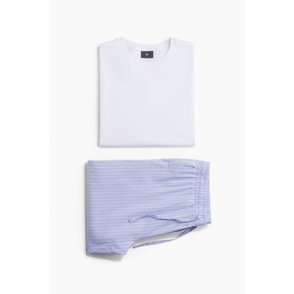 HM пижамный комплект из футболки и брюк светло-голубой/белый