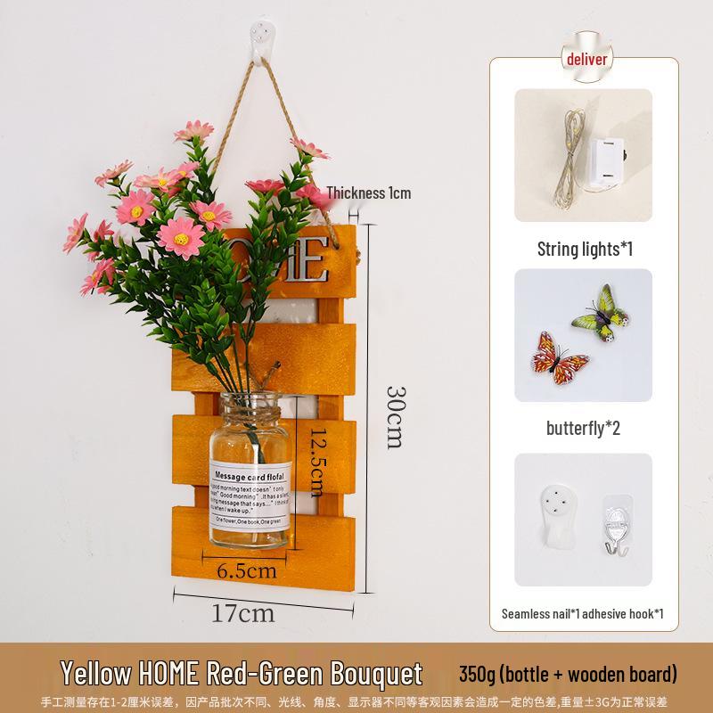 Handcrafted Wooden Wall-Mounted Hydroponic Glass Vase for Bedroom and Living Room Decor
