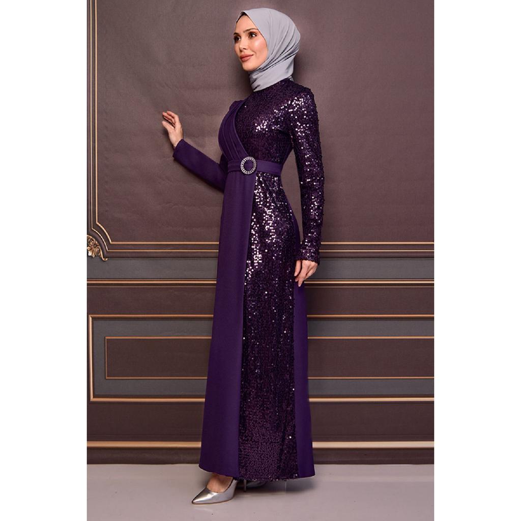 Женская одежда, вечернее платье, модное длинное вечернее платье из крепа с блестками и поясом, хиджаб 2516