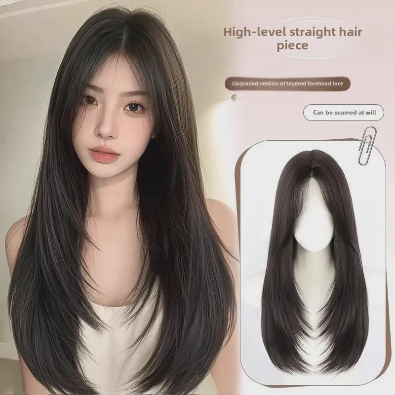 Seamless Fluffy Long Straight Hair Full Head Wig Set for Women