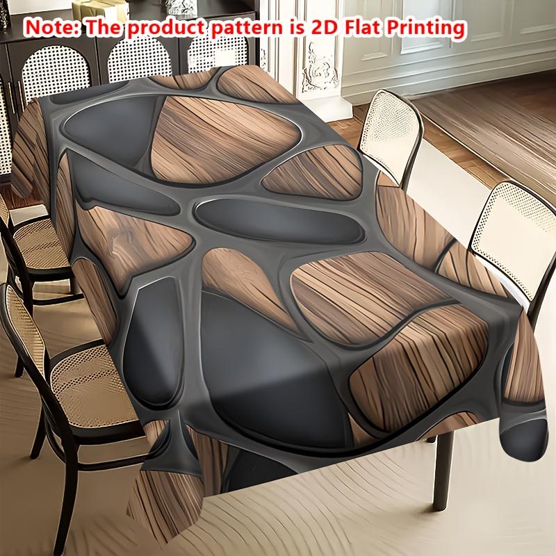 1Pc Modern Geometric Wood Grain Tablecloth Black Brown Abstract Print Table Cover For Dining Room Kitchen Decorative