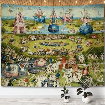 Иероним Босх Сад земных наслаждений Гобелен Настенное искусство Декор Картины Ретро Гобелены Эстетическое украшение комнаты Плакаты