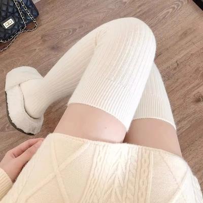 Шерстяные носки женские, осенне-зимние, однотонные, до бедра, в стиле Лолита, толстые, теплые, черные и белые, длинные носки для женщин.