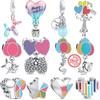 925 Silver Happy Birthday  Air Balloon Luminous Bulb Tricolor Hearts Stars Beads Fit  Charms Bracelet Original Jewelry