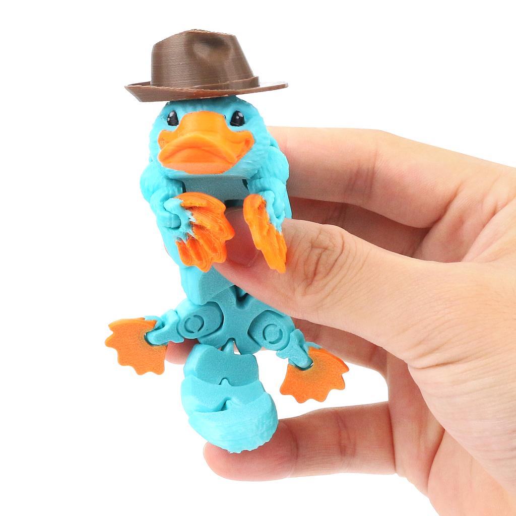 3D Printed Articulated Platypus, Decorative Toy, Can Be Used For Stress Relief, A Great Gift (Including A Hat)