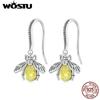 Vintage 925 Sterling Silver Handmade Honey Bee Dangle Drop Earrings Women Yellow Zircon Cute Insect Ear Hooks Mom's Gift