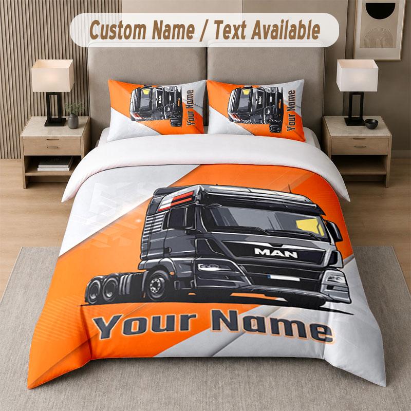 Custom Bedding Set MAN Truck Pattern, Print Name Text 1 Duvet Cover plus 2 Pillowcases Home Textile