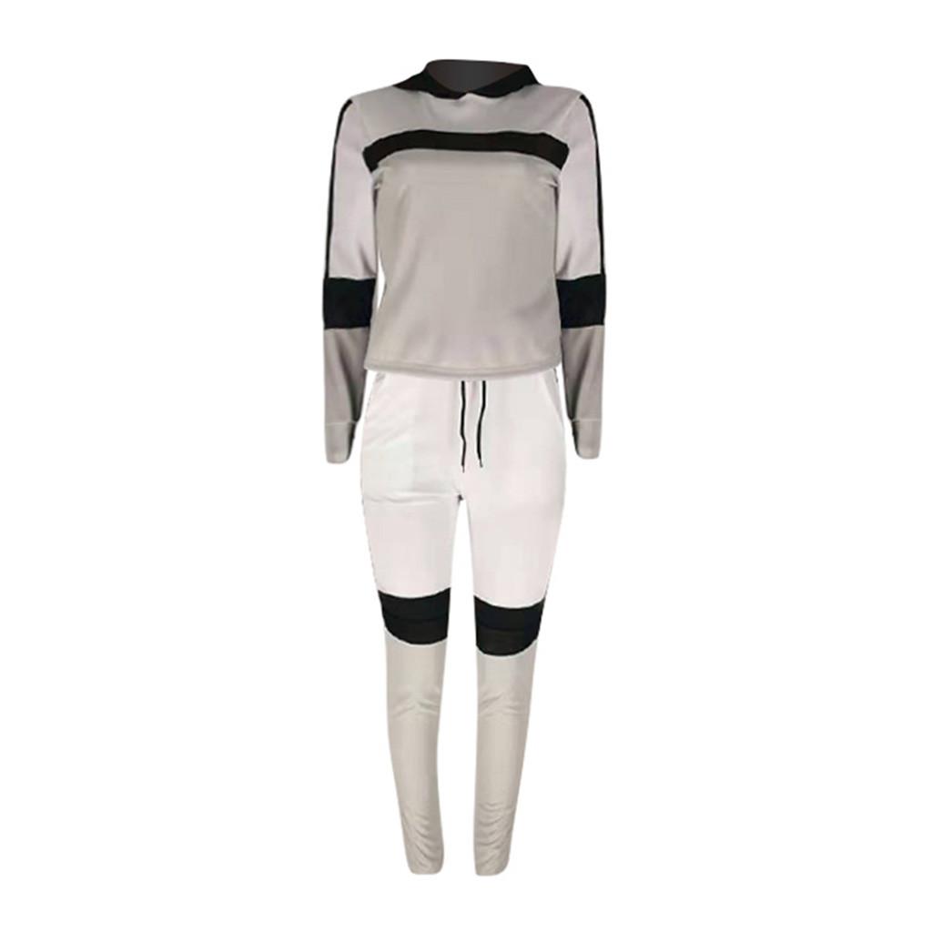 Модная женская повседневная цветная футболка с длинным рукавом, длинные брюки, спортивный комплект
