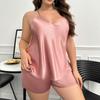 Solid Sling Simple Sexy Pajamas Set for Women Summer Backless Loose Faux Silk Breathable Plus Pyjamas Set Lightweight Soft Comfortable Sleepwear Set