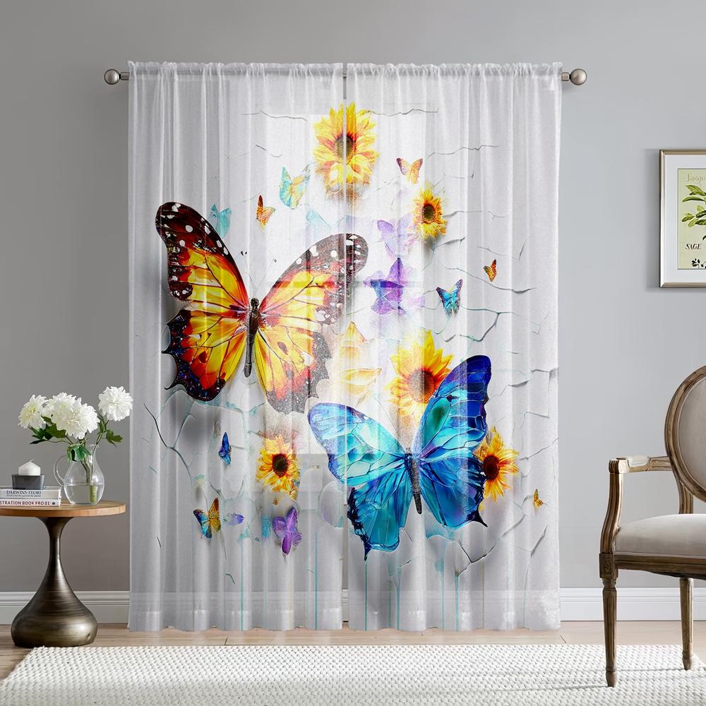 2 шт. HD цифровая красочная бабочка жизнь цветок напечатанный экран окна домашний декор стиль украшения гостиная спальня стержень через