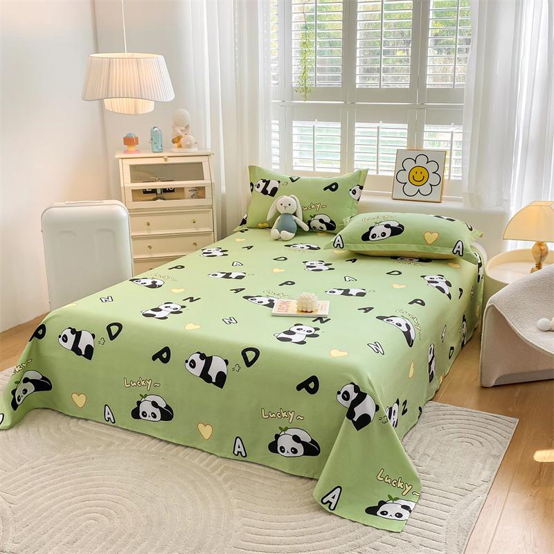 Cute Cartoon Panda Flat Sheet Kawaii Love Heart Bed Sheet Set for Girls Boys Room Decor Cotton Twin Bed Cover with 2 Pillowcase