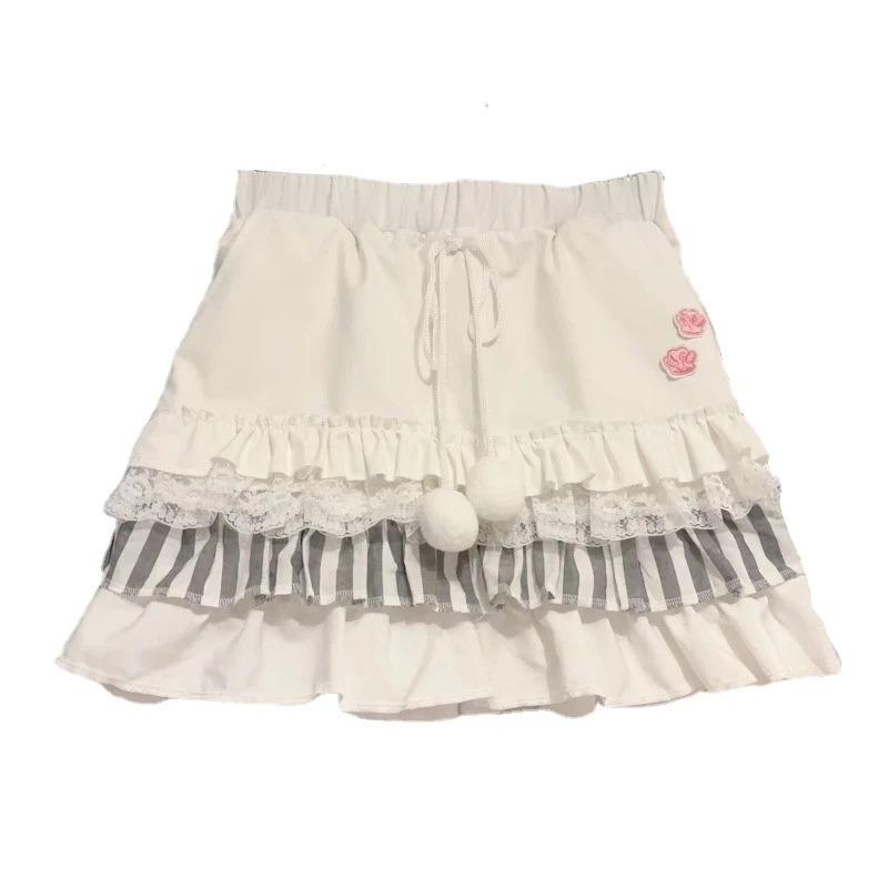 Y2k Harajuku уличная юбка женская японская мода Kawaii кокетка кружевные лоскутные юбки консервативный стиль мягкая девушка 2024