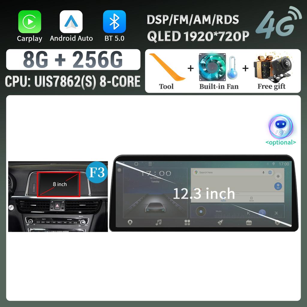 12,3-дюймовый Android 14 для KIA K5 Optima 2015 2016 2017 2018 2019 Автомагнитола Мультимедиа Навигация GPS Carplay Стерео Сенсорный экран