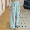 Summer Korean Minimalist Striped Pajama Pants for Women HighWaist StraightLeg Casual Home Trousers for Outdoor Wear