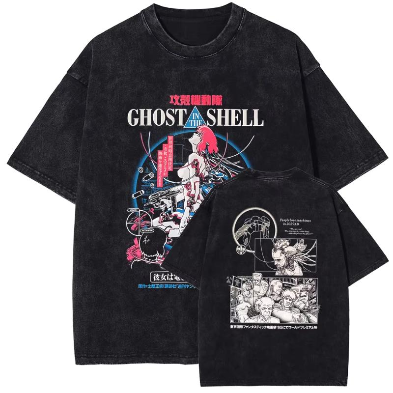 Anime Ghost In The Shell Kusanagi Motoko Graphic Tshirt Men Vintage Manga T Shirts Casual Loose T-shirt Harajuku Top