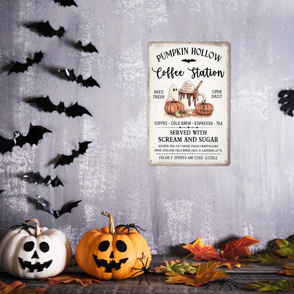 Pumpkin Hole Coffee Station Metal Tin Sign - Vintage Halloween Decoration, UV-resistant, Waterproof and Fade-resistant