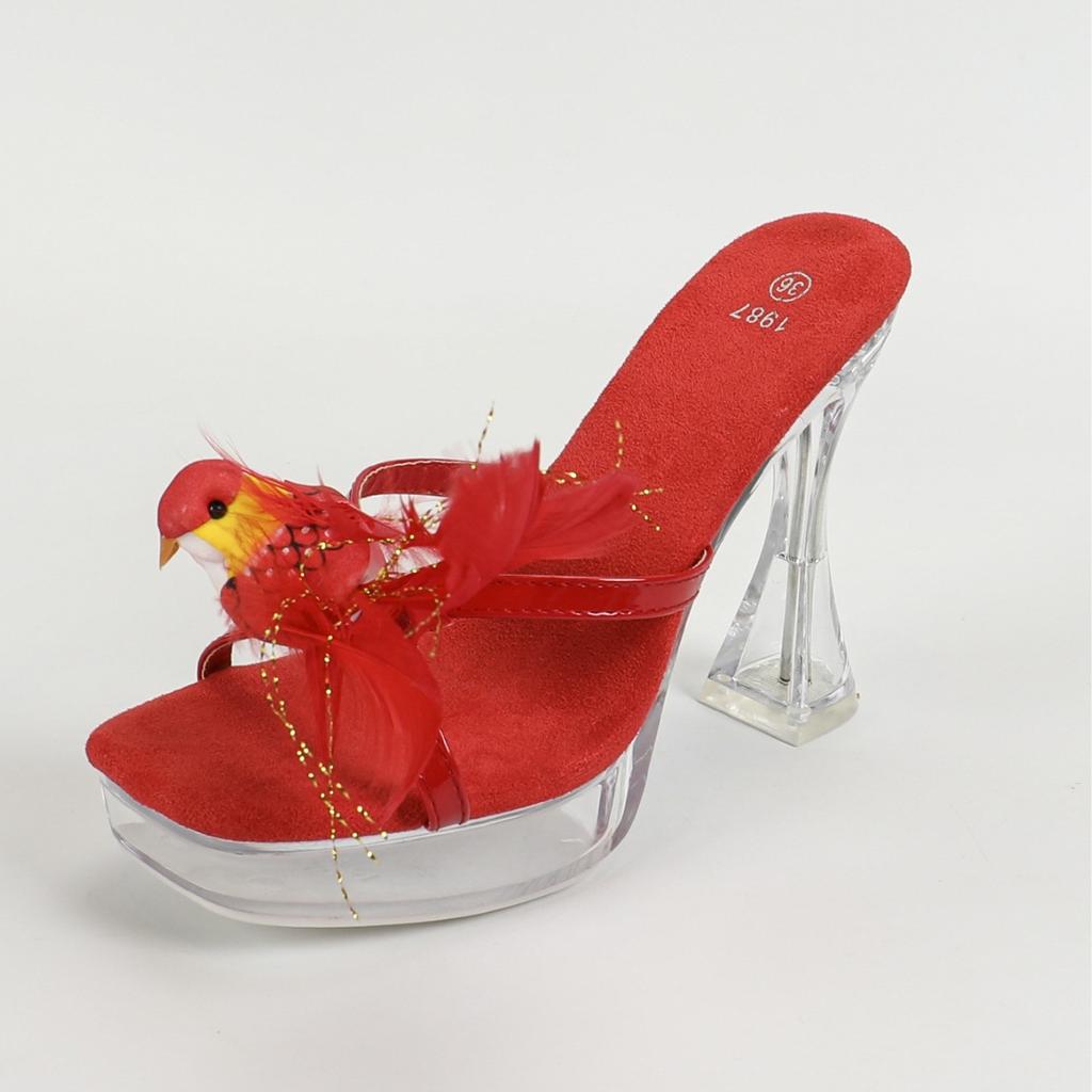 Женские босоножки на платформе, сексуальные, модные, прозрачные, для ночного клуба, каблук с кристаллами и квадратным нескользящим стразами 12 см LFD-1987-53