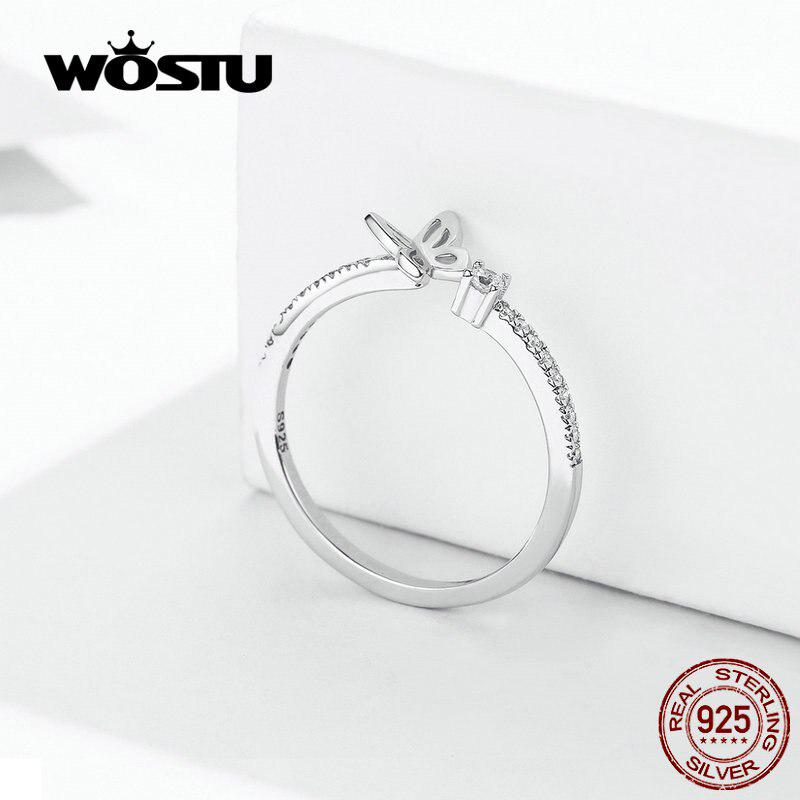 WOSTU Классические открывающиеся кольца-бабочки из стерлингового серебра 925 пробы, регулируемые кольца CZ для женщин