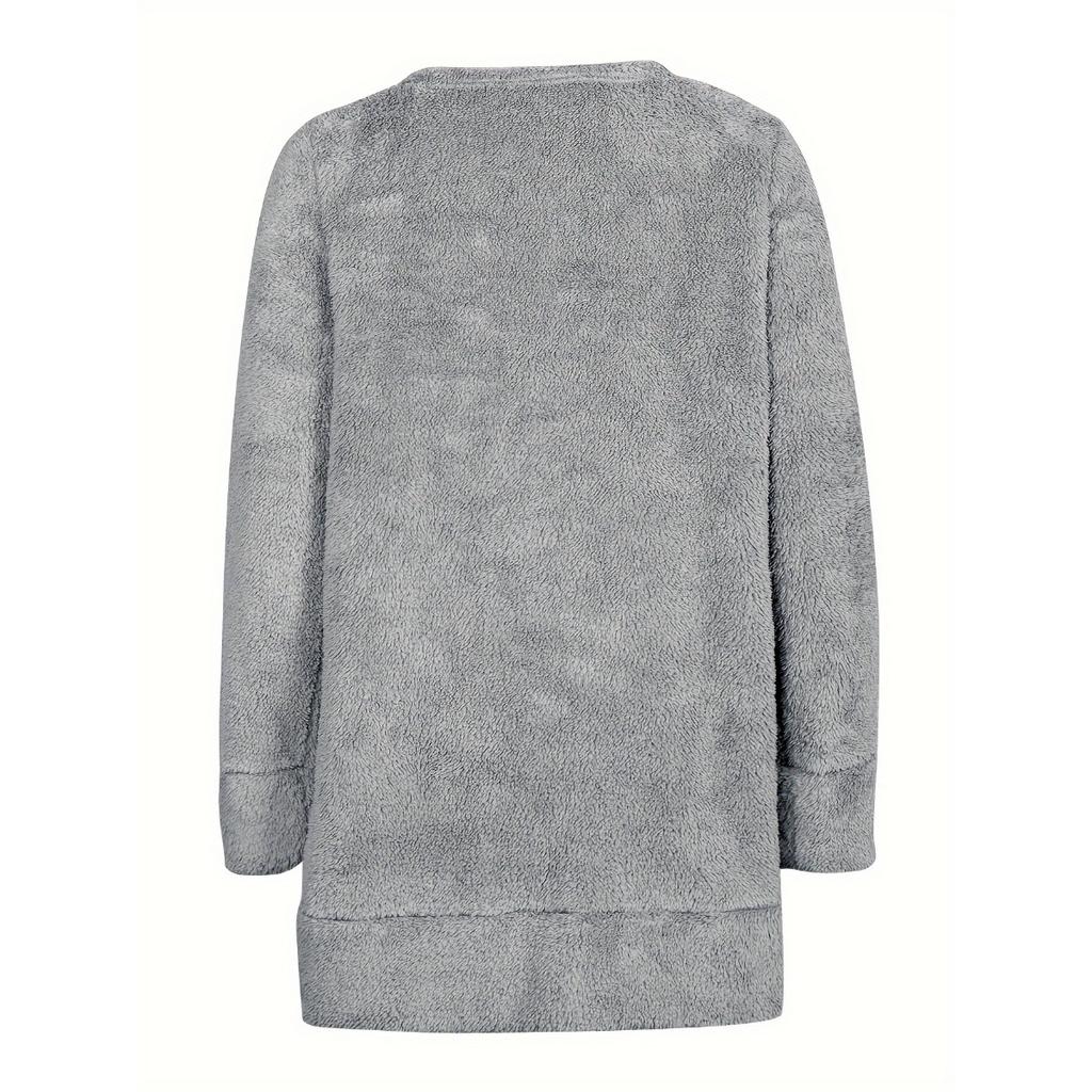 Women's Velvet Sleeping Dress - Comfortable Winter Home Robe with Pocket, Round Neck Solid Color Machine Washable Casual Wear, Soft Knitted Indoor