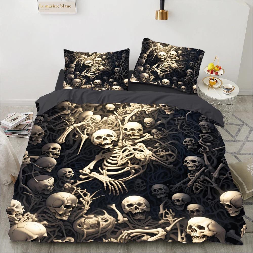 Комплект постельного белья Black Skeleton, покрывало 3D Skull, пододеяльник в готическом стиле, покрывало Twin Queen King Single Size Halloween