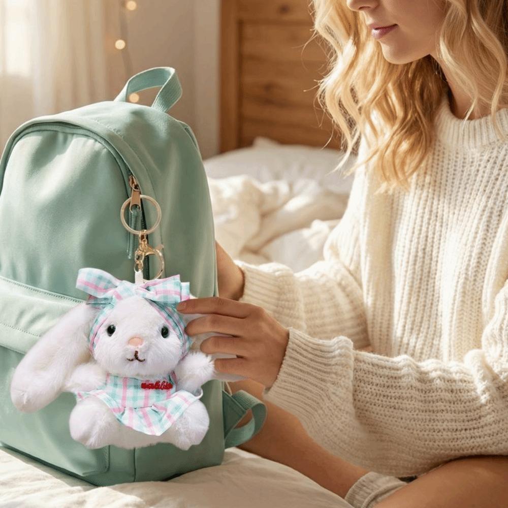 Creative Easter Stuffed Bunny Keychain Bow Rabbit Pendant Bag Charm Plush Toy Key Ring Girls