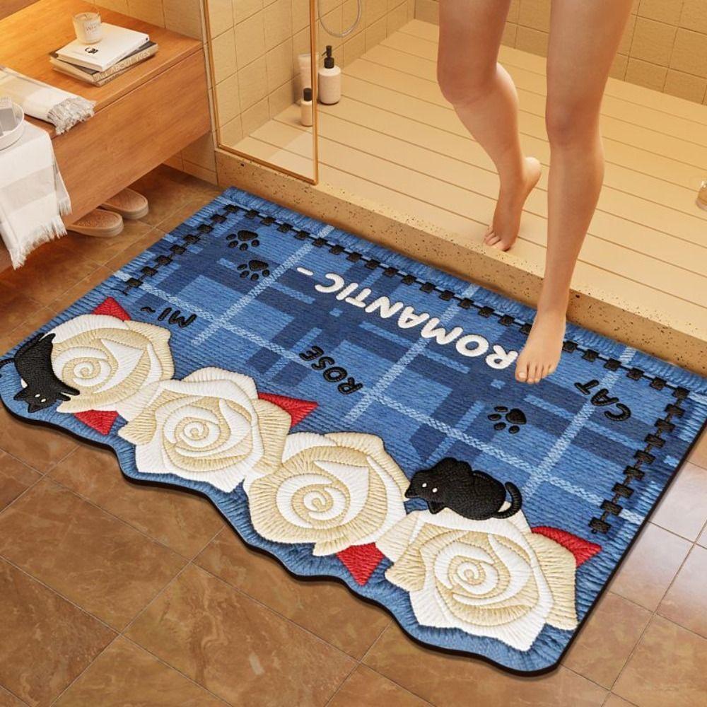 Roses/Sunflowers Bathroom Carpet Soft Floor Mat Creativity Entrance Carpet  Table Bedside