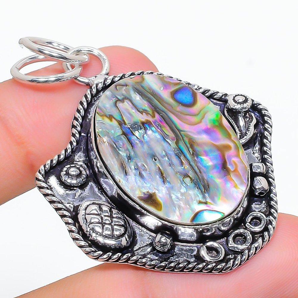 Подвеска из серебра 925 пробы с драгоценным камнем в виде ракушки абалон 2,09 дюйма P4H35