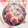 2D Flat Round Acrylic Decoration Sign, Red Rose, Pink Lotus and Dragonfly Design, Suitable for Wall Decoration, Porch, Room, Villa, Accents Home, Hall