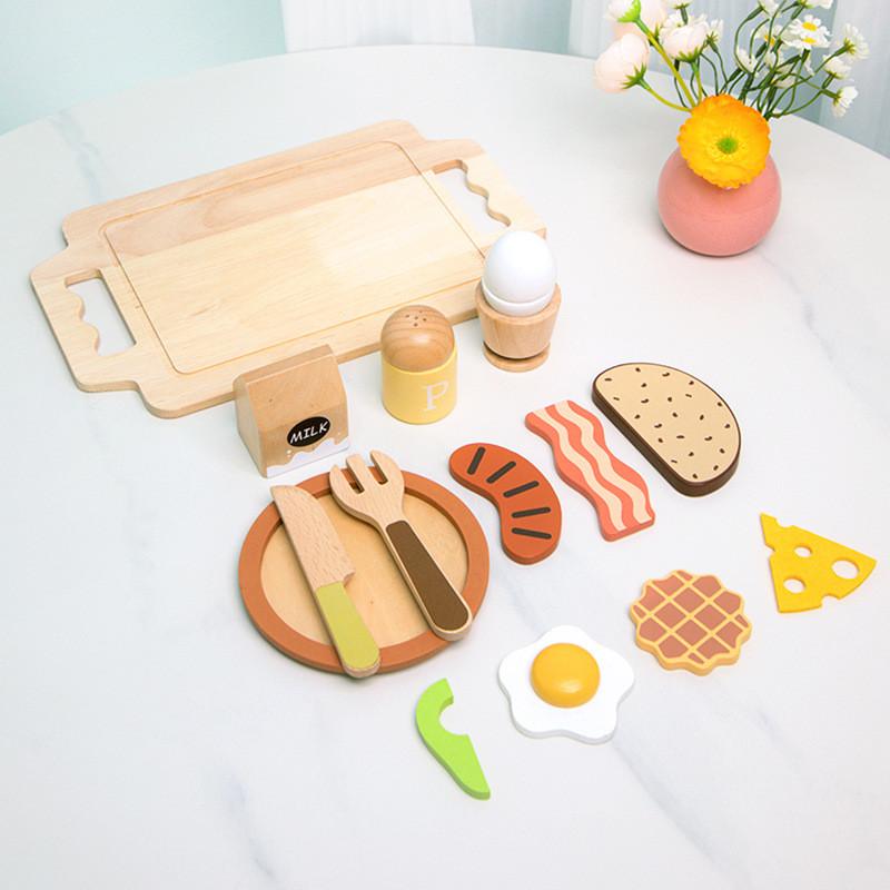 Wooden Role Play Breakfast Set For Kids With Imaginative Cooking And Cognitive Development