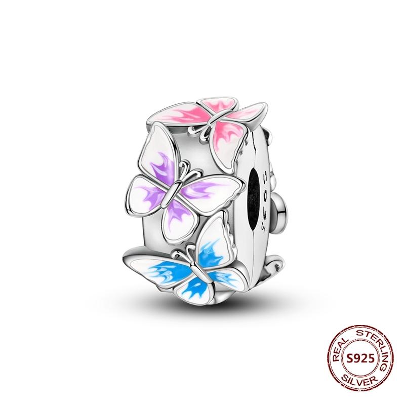 Dragonfly Charm 925 Silver Original Bee Safety Chain Sparkle Zircon Clip Charms Fit Bracelet DIY Jewelry For Women Wedding Gift