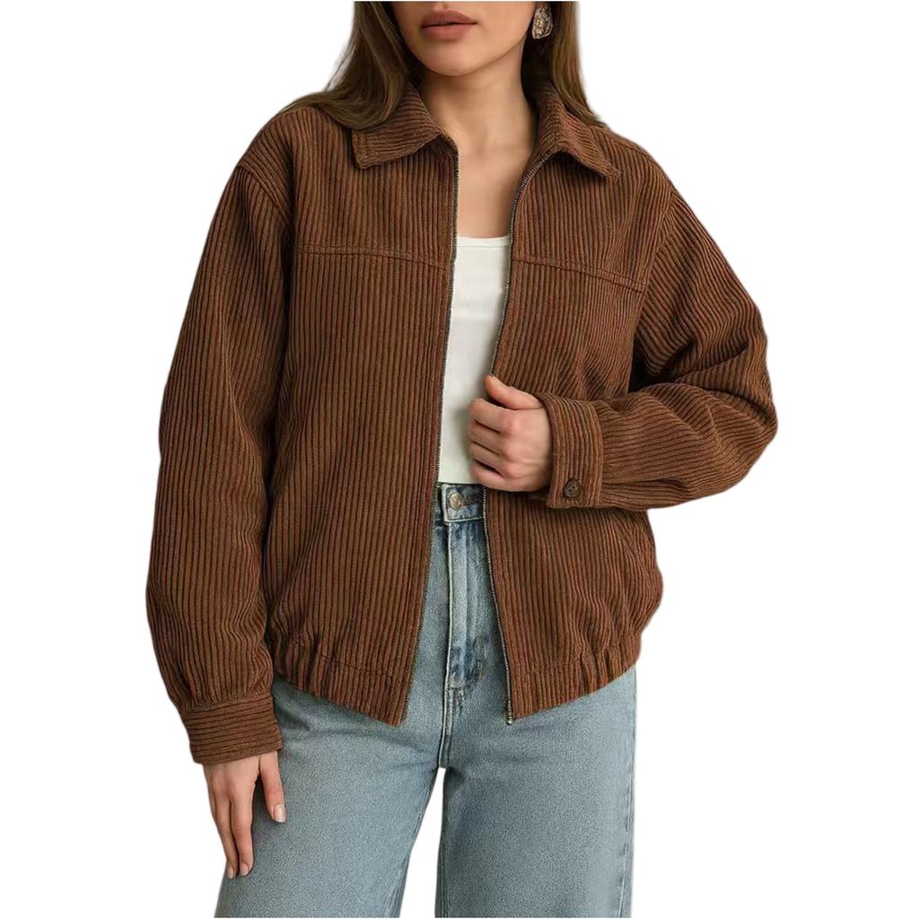 Женская повседневная куртка с лацканами, длинными рукавами и молнией, однотонная