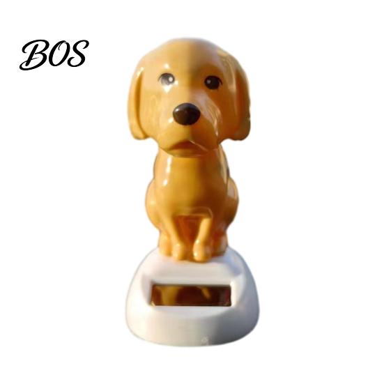 Shiny Smooth Solar Figure Dog Car Dashboard Toy, Yellow Puppy Nodding Figure, Auto Swing Powered Figurine Toy for Office Desk, Cute Animal Decor Kids