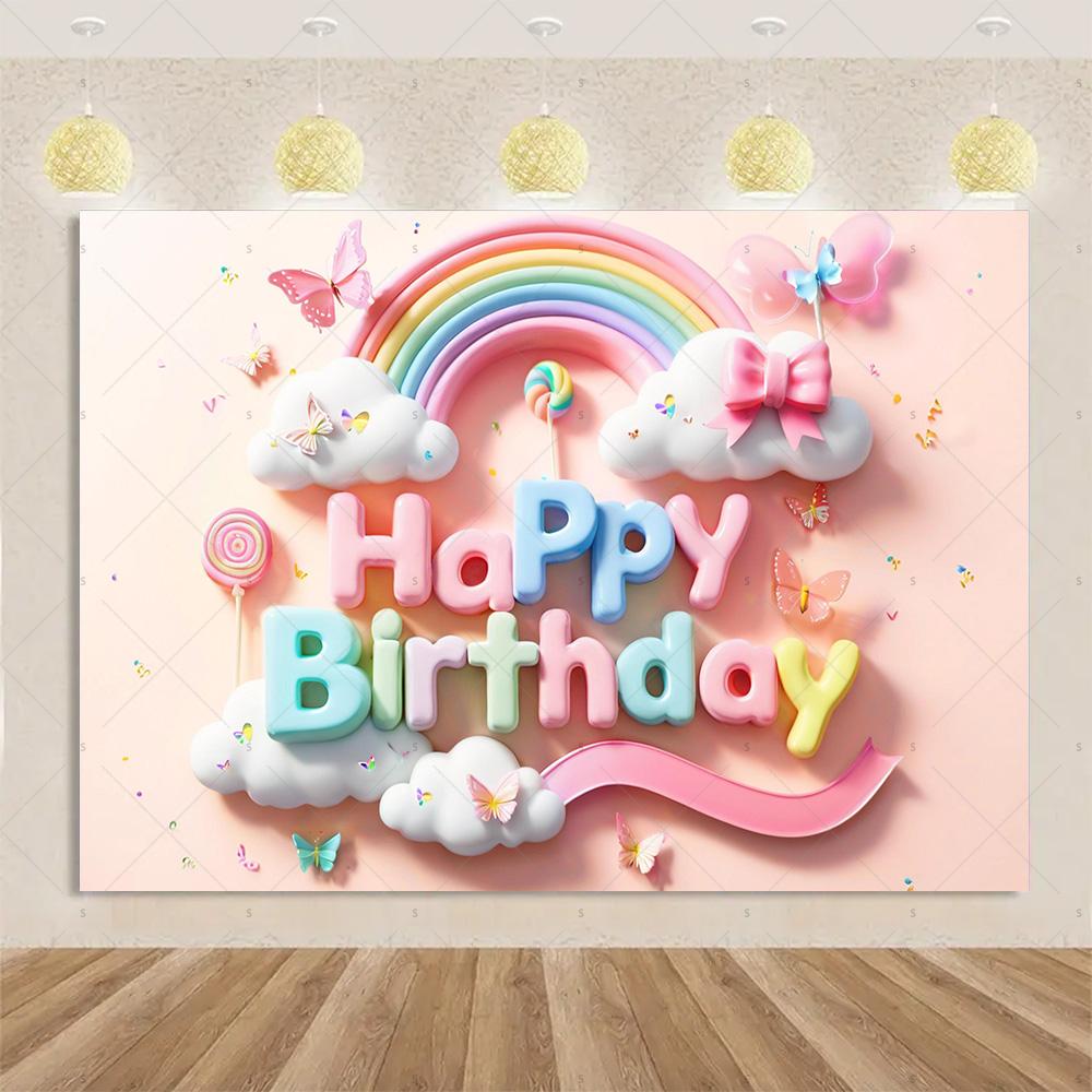 Pink Bow Tie Background Banner Girls Birthday Party Decorations Balloon Flower Photography Backdrop Supplies Photo Shoot Props