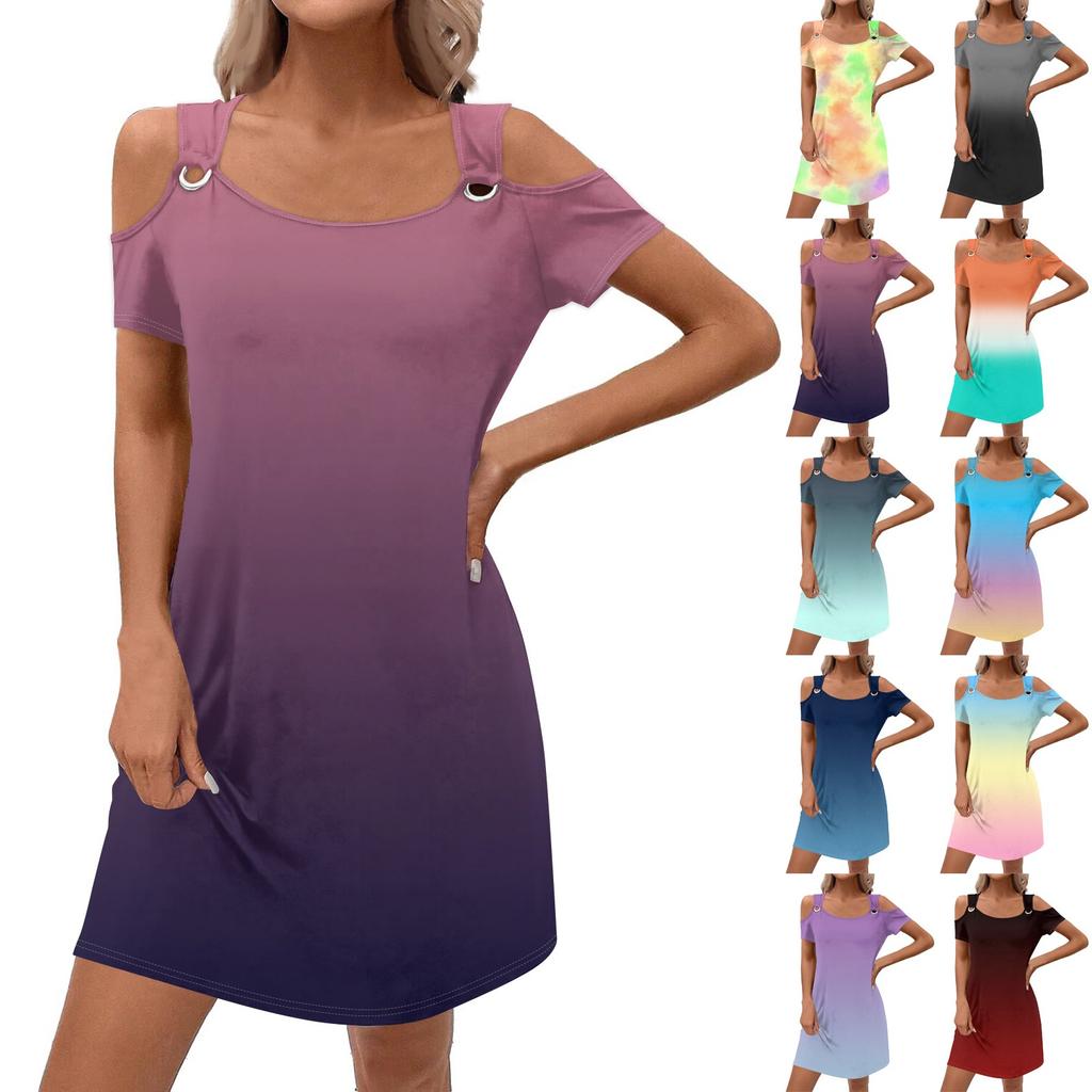 Женское стильное повседневное летнее градиентное платье с карманами