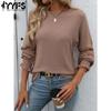 Women's Fashion Casual Spring Fall Solid Color Print Long Sleeve O-Neck Blouses & Shirts