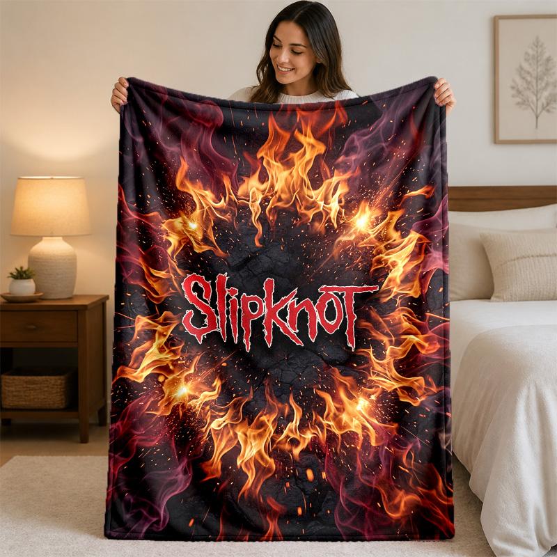 Slipknot Print Flannel Blanket Cozy Lightweight Plush Throw Blanket For Bed Sofa Household Use
