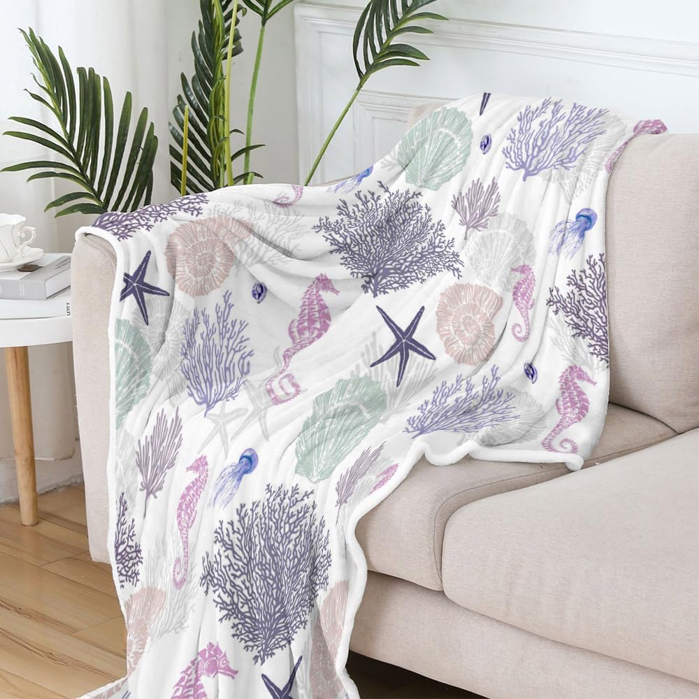 Пляжные одеяла, Морские прибрежные пледы, Одеяла с морскими звездами, ракушками, кораллами, Легкий летний плед, Океанская тематика, Легкий, Мягкий