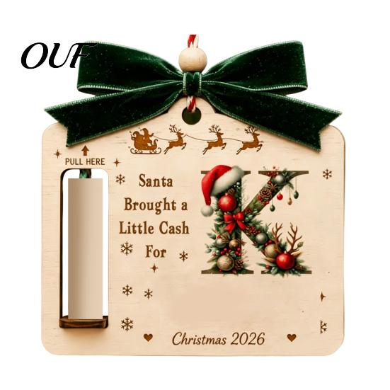 Holiday Money Gift Box for Students Personalized Letter Christmas Holder Cash, Wooden Alphabet Hanging Cash Creative Birthday Party Ornament