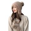Plush Hat Solid Color Warm Knitted Hat Double Layer with Fluffy Ball Knitted Hat Cute Hanging Ball Outdoor Hat Winter