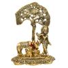 Krishna Figurine, Golden Lord Krishna Idol Playing Flute Under Tree,