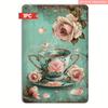 2D Flat, Vintage Tea Party Aesthetic Wall Art - 2D Flat Printed Metal Tin Sign, 8x12 Inches, Rustic Teapot & Roses Design for Ca