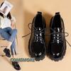 Leather Platform Oxford Shoes Woman's Spring Autumn Lace Up Black Flats for Women Classic Thick Bottom Student Shoes Large Size