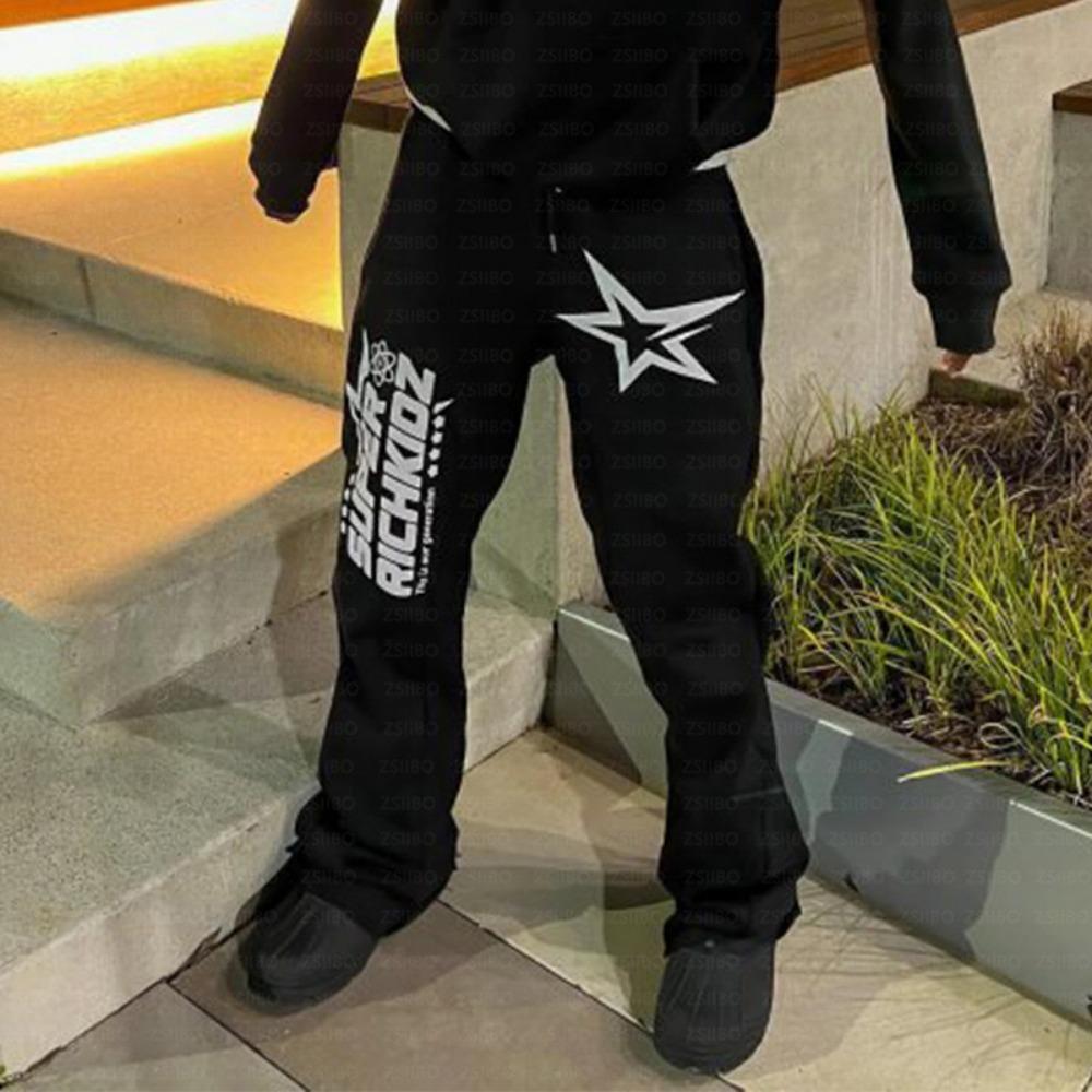 RogueWave Американский Харадзюку Принт Буквами Прямые Брюки Хип-хоп Буквы Зимние Утепленные Свободные Y2k Повседневные Брюки Спортивные Штаны Женщины Мужчины