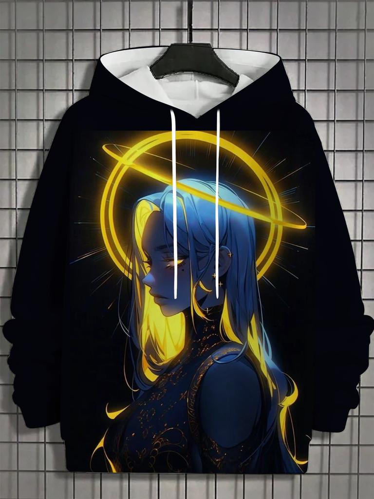 Винтажное мужское худи с 3D-принтом нимфетки, топы, худи с длинным рукавом с графикой мультяшной девушки, модный мужской топ оверсайз, уличная одежда, футболки