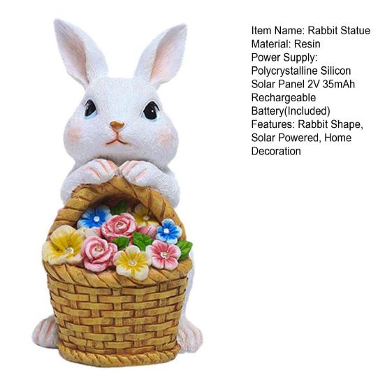 Садовая статуэтка кролика на солнечной батарее Yousheng с 5 светодиодными лампами, цветочная корзина, уличная резиновая фигурка кролика, украшение для патио, двора, лужайки, пасхальное украшение