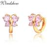 Windshow Cute Pink CZ Butterfly Small Huggie Hoop Earrings for Women Girls Kids Children Baby Yellow Gold Color Animal Jewelry